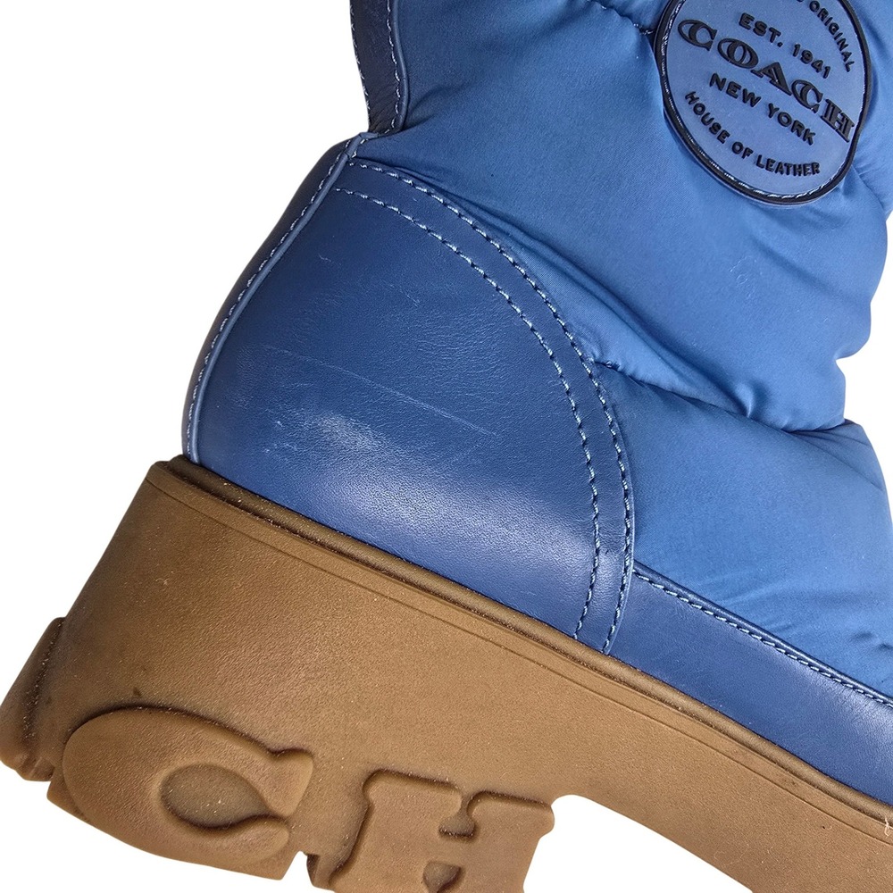 Coach Puffer Snow Boots Women Blue Leather Nylon Platform Lug Sole Good - Picture 7 of 9
